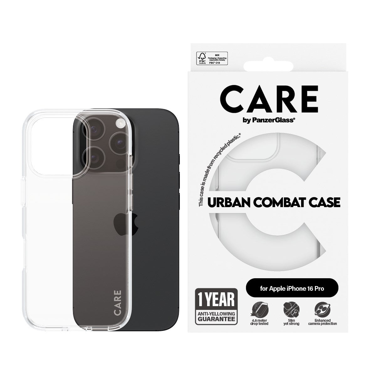 CARE by PanzerGlass® Urban Combat Case Transparent iPhone 16 Pro